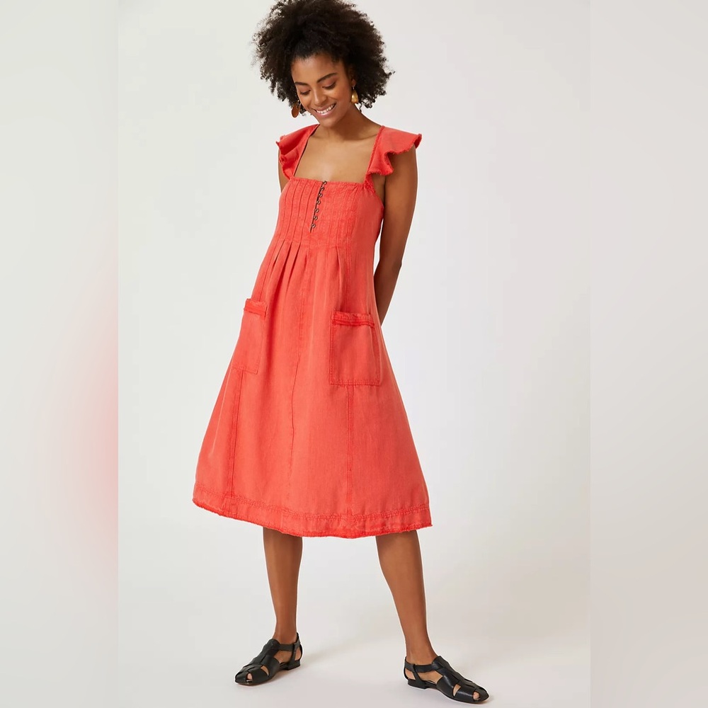 Pilcro Denim Flutter Sleeve Midi Dress
